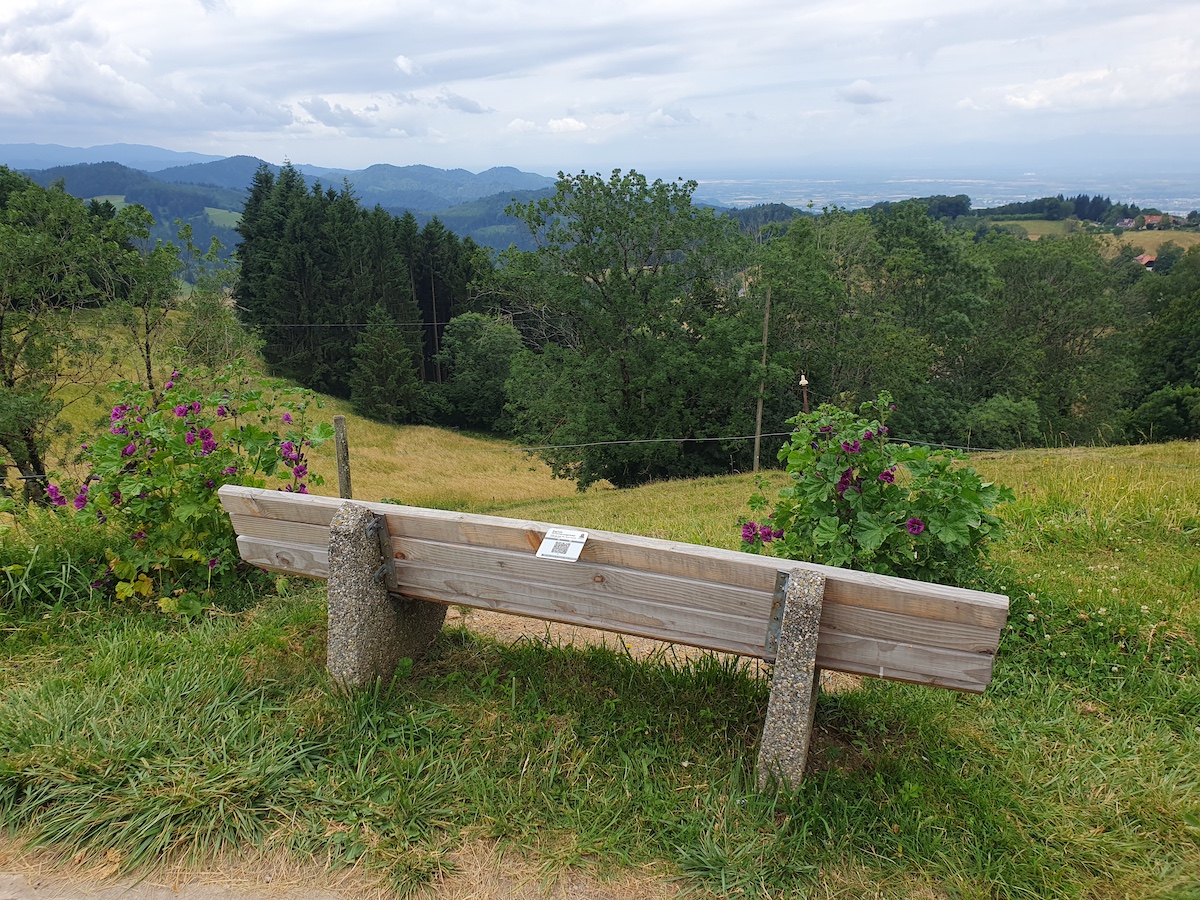 Mountain landscape with QR plaque